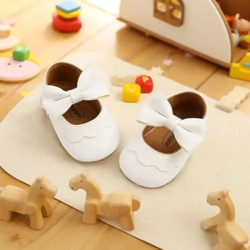 CENCIRILY Infant Baby Girls Mary Jane Flats Non Slip Soft Sole Prewalker Princess Wedding Dress Shoes - 5