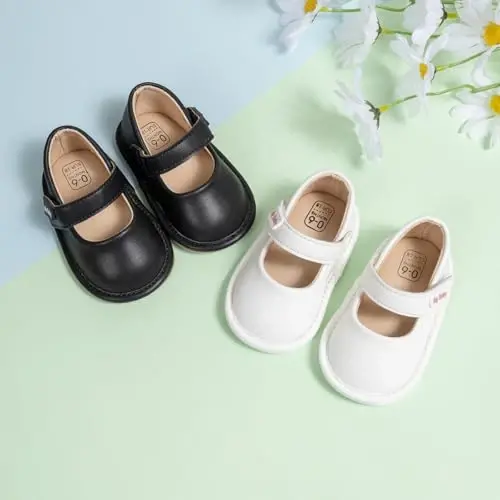 CENCIRILY Infant Baby Girls Mary Jane Flats Non Slip Soft Sole Prewalker Princess Wedding Dress Shoes - 3