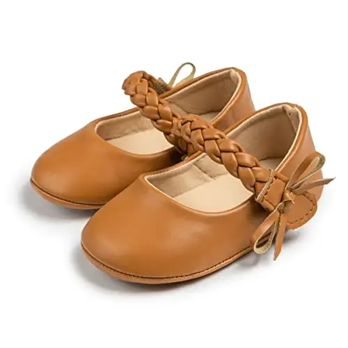 CENCIRILY Infant Baby Girls Mary Jane Flats Non Slip Soft Sole Prewalker Princess Wedding Dress Shoes - 1
