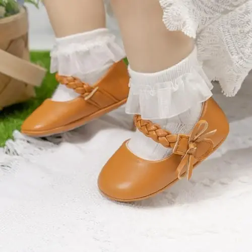 CENCIRILY Infant Baby Girls Mary Jane Flats Non Slip Soft Sole Prewalker Princess Wedding Dress Shoes - 2