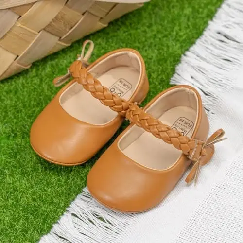 CENCIRILY Infant Baby Girls Mary Jane Flats Non Slip Soft Sole Prewalker Princess Wedding Dress Shoes - 3