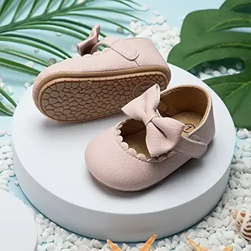 CENCIRILY Infant Baby Girls Mary Jane Flats Non Slip Soft Sole Prewalker Princess Wedding Dress Shoes - 5