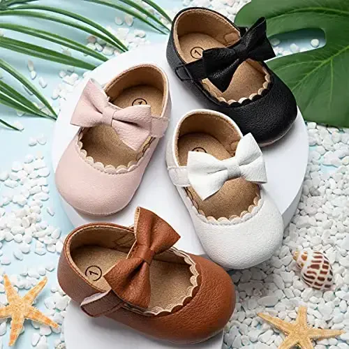 CENCIRILY Infant Baby Girls Mary Jane Flats Non Slip Soft Sole Prewalker Princess Wedding Dress Shoes - 2