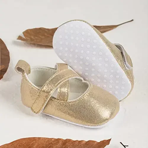 CENCIRILY Infant Baby Girls Mary Jane Flats Non Slip Soft Sole Prewalker Princess Wedding Dress Shoes - 5