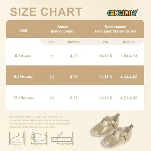 CENCIRILY Infant Baby Girls Mary Jane Flats Non Slip Soft Sole Prewalker Princess Wedding Dress Shoes - 6