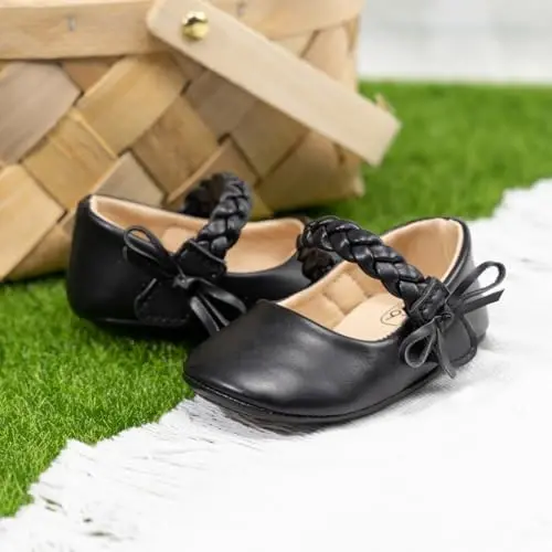 CENCIRILY Infant Baby Girls Mary Jane Flats Non Slip Soft Sole Prewalker Princess Wedding Dress Shoes - 7