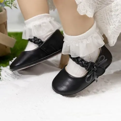CENCIRILY Infant Baby Girls Mary Jane Flats Non Slip Soft Sole Prewalker Princess Wedding Dress Shoes - 2