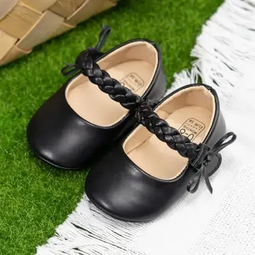 CENCIRILY Infant Baby Girls Mary Jane Flats Non Slip Soft Sole Prewalker Princess Wedding Dress Shoes - 3