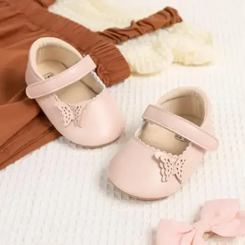 CENCIRILY Infant Baby Girls Mary Jane Flats Non Slip Soft Sole Prewalker Princess Wedding Dress Shoes - 3