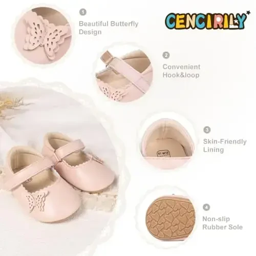 CENCIRILY Infant Baby Girls Mary Jane Flats Non Slip Soft Sole Prewalker Princess Wedding Dress Shoes - 4