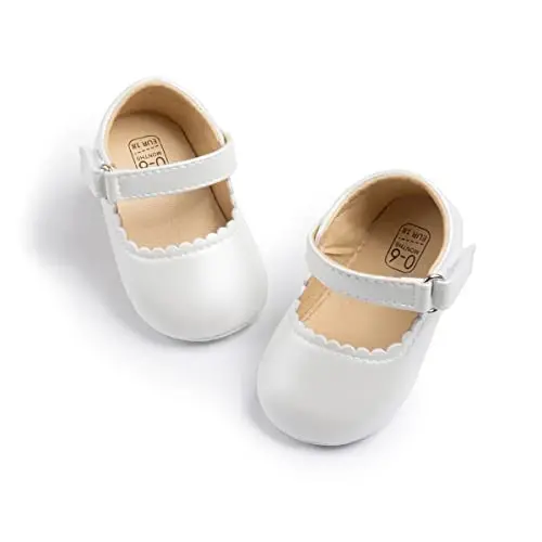 CENCIRILY Infant Baby Girls Mary Jane Flats Non Slip Soft Sole Prewalker Princess Wedding Dress Shoes - 1