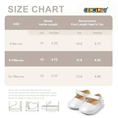 CENCIRILY Infant Baby Girls Mary Jane Flats Non Slip Soft Sole Prewalker Princess Wedding Dress Shoes - 6