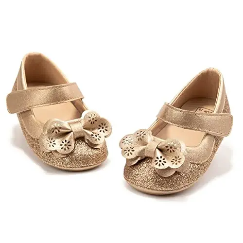 CENCIRILY Infant Baby Girls Mary Jane Flats Non Slip Soft Sole Prewalker Princess Wedding Dress Shoes - 1