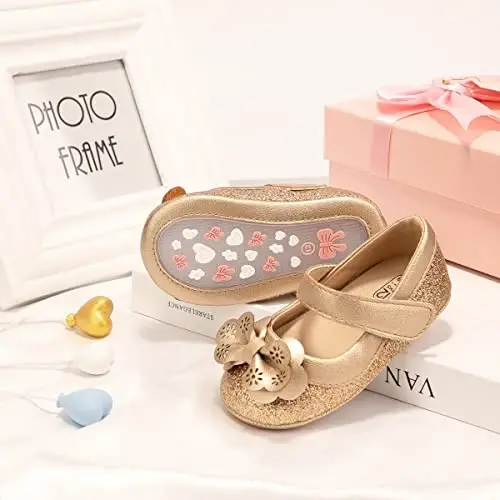 CENCIRILY Infant Baby Girls Mary Jane Flats Non Slip Soft Sole Prewalker Princess Wedding Dress Shoes - 3
