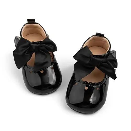 CENCIRILY Infant Baby Girls Mary Jane Flats Non Slip Soft Sole Prewalker Princess Wedding Dress Shoes - 1