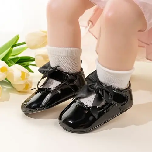 CENCIRILY Infant Baby Girls Mary Jane Flats Non Slip Soft Sole Prewalker Princess Wedding Dress Shoes - 3