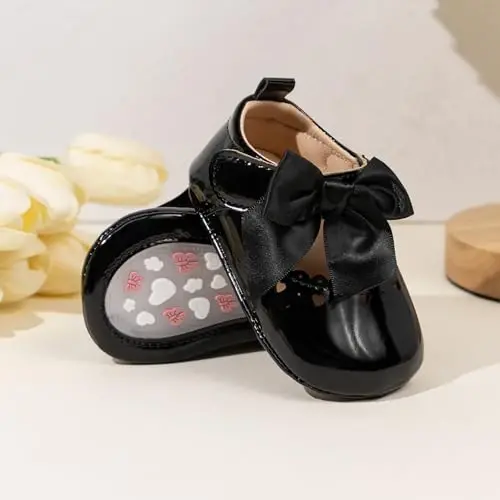 CENCIRILY Infant Baby Girls Mary Jane Flats Non Slip Soft Sole Prewalker Princess Wedding Dress Shoes - 5