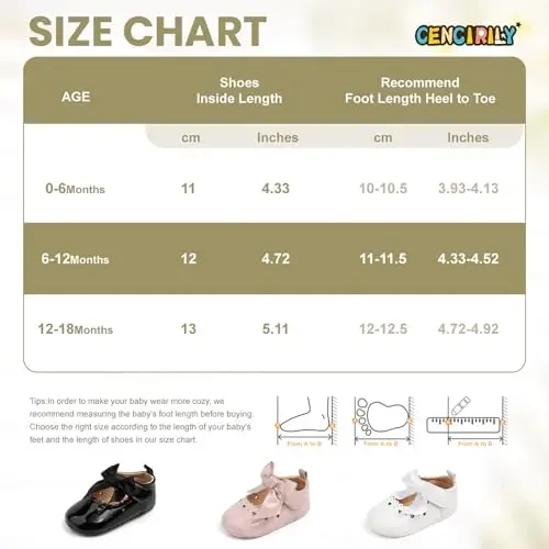 CENCIRILY Infant Baby Girls Mary Jane Flats Non Slip Soft Sole Prewalker Princess Wedding Dress Shoes - 6