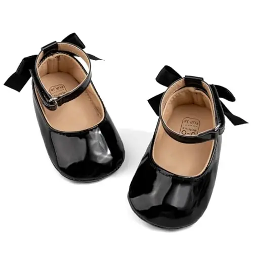 CENCIRILY Infant Baby Girls Mary Jane Flats Non Slip Soft Sole Prewalker Princess Wedding Dress Shoes - 1