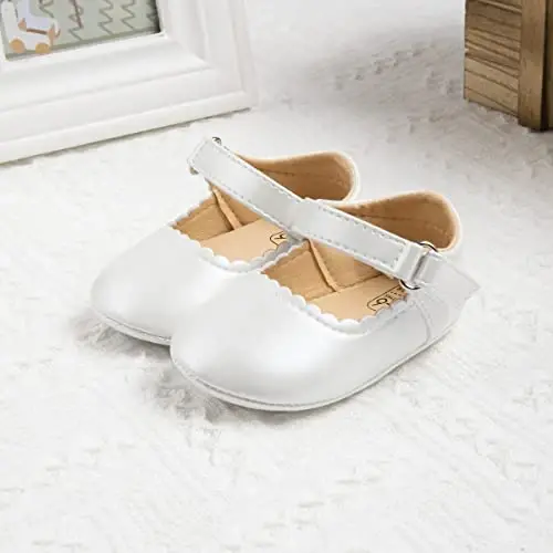 CENCIRILY Infant Baby Girls Mary Jane Flats Non Slip Soft Sole Prewalker Princess Wedding Dress Shoes - 5