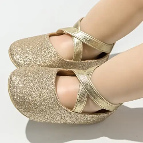 CENCIRILY Infant Baby Girls Mary Jane Flats Non Slip Soft Sole Prewalker Princess Wedding Dress Shoes - 3
