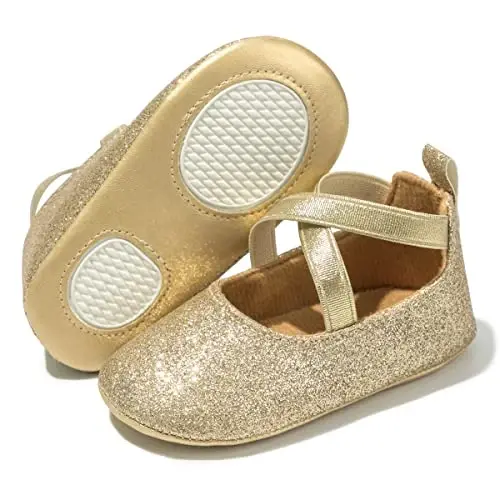 CENCIRILY Infant Baby Girls Mary Jane Flats Non Slip Soft Sole Prewalker Princess Wedding Dress Shoes - 1