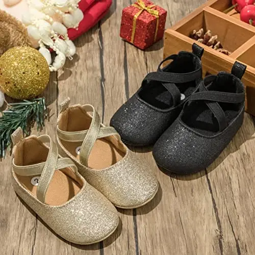 CENCIRILY Infant Baby Girls Mary Jane Flats Non Slip Soft Sole Prewalker Princess Wedding Dress Shoes - 2