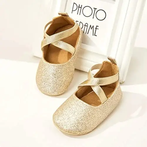 CENCIRILY Infant Baby Girls Mary Jane Flats Non Slip Soft Sole Prewalker Princess Wedding Dress Shoes - 5