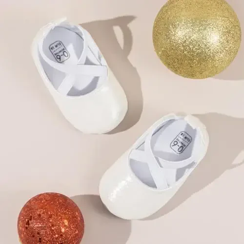 CENCIRILY Infant Baby Girls Mary Jane Flats Non Slip Soft Sole Prewalker Princess Wedding Dress Shoes - 3