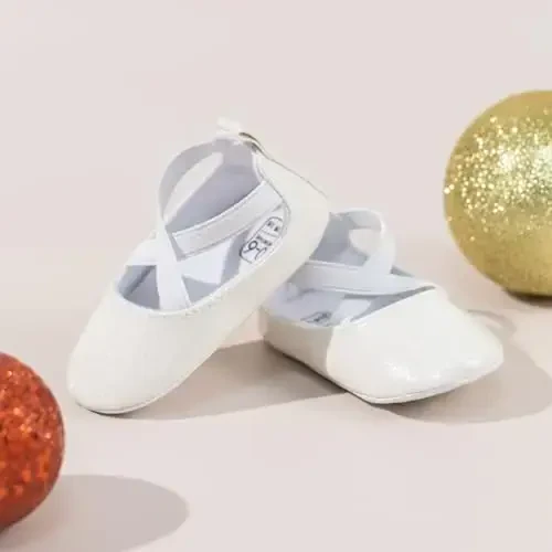 CENCIRILY Infant Baby Girls Mary Jane Flats Non Slip Soft Sole Prewalker Princess Wedding Dress Shoes - 5