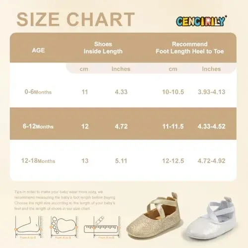 CENCIRILY Infant Baby Girls Mary Jane Flats Non Slip Soft Sole Prewalker Princess Wedding Dress Shoes - 6