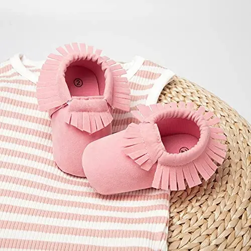 CENCIRILY Infant Baby Fringe Moccasin Slipper Boys Girls Tassel Suede Leather Toddler Sneakers Soft Sole First Walking Loafers Crib Shoes - 4