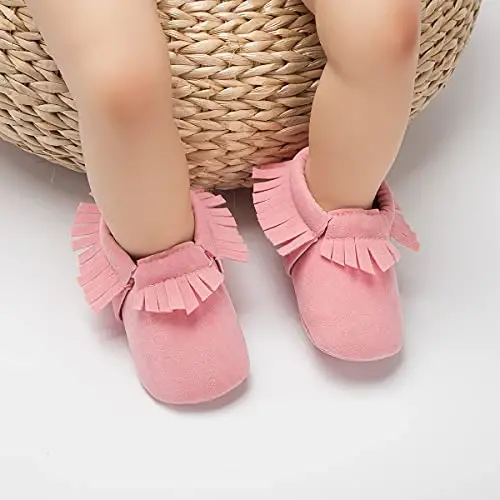 CENCIRILY Infant Baby Fringe Moccasin Slipper Boys Girls Tassel Suede Leather Toddler Sneakers Soft Sole First Walking Loafers Crib Shoes - 3