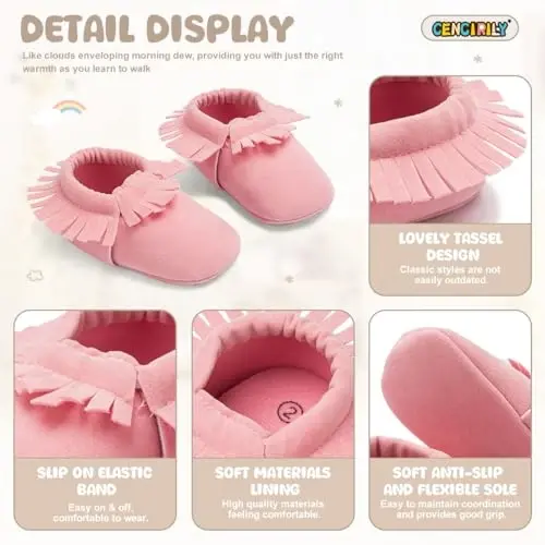 CENCIRILY Infant Baby Fringe Moccasin Slipper Boys Girls Tassel Suede Leather Toddler Sneakers Soft Sole First Walking Loafers Crib Shoes - 5