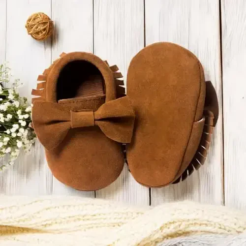 CENCIRILY Infant Baby Fringe Moccasin Slipper Boys Girls Tassel Suede Leather Toddler Sneakers Soft Sole First Walking Loafers Crib Shoes - 6