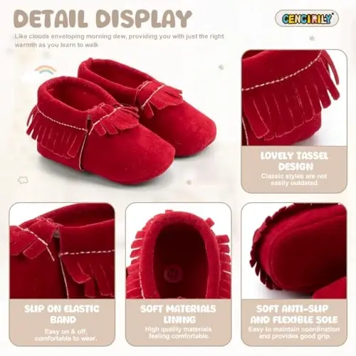 CENCIRILY Infant Baby Fringe Moccasin Slipper Boys Girls Tassel Suede Leather Toddler Sneakers Soft Sole First Walking Loafers Crib Shoes - 5