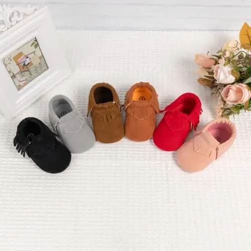 CENCIRILY Infant Baby Fringe Moccasin Slipper Boys Girls Tassel Suede Leather Toddler Sneakers Soft Sole First Walking Loafers Crib Shoes - 2