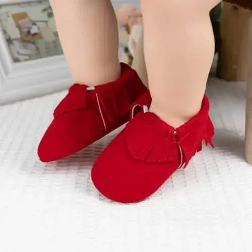 CENCIRILY Infant Baby Fringe Moccasin Slipper Boys Girls Tassel Suede Leather Toddler Sneakers Soft Sole First Walking Loafers Crib Shoes - 4