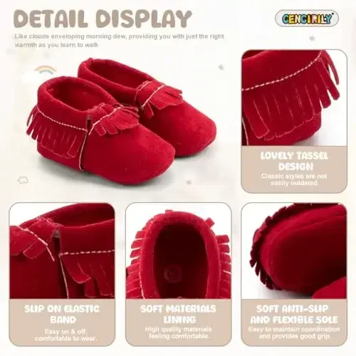 CENCIRILY Infant Baby Fringe Moccasin Slipper Boys Girls Tassel Suede Leather Toddler Sneakers Soft Sole First Walking Loafers Crib Shoes - 5