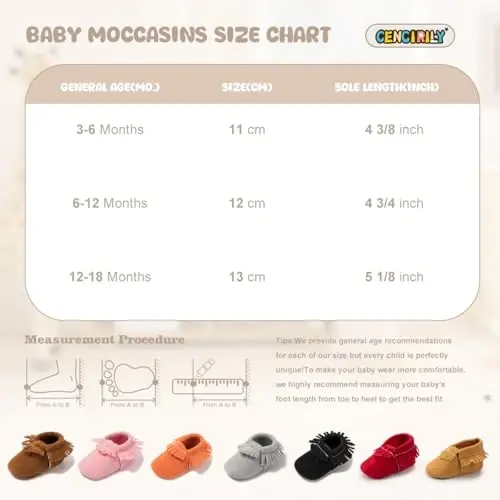 CENCIRILY Infant Baby Fringe Moccasin Slipper Boys Girls Tassel Suede Leather Toddler Sneakers Soft Sole First Walking Loafers Crib Shoes - 6