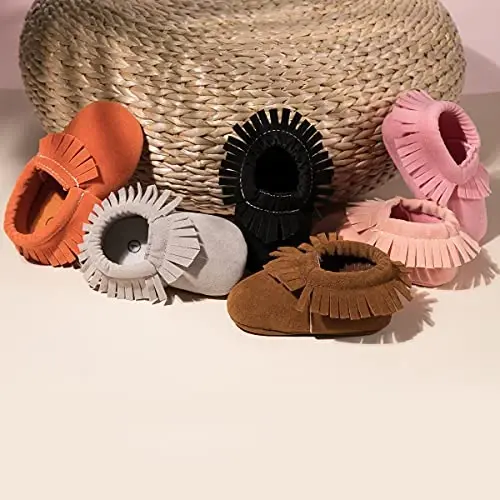 CENCIRILY Infant Baby Fringe Moccasin Slipper Boys Girls Tassel Suede Leather Toddler Sneakers Soft Sole First Walking Loafers Crib Shoes - 2