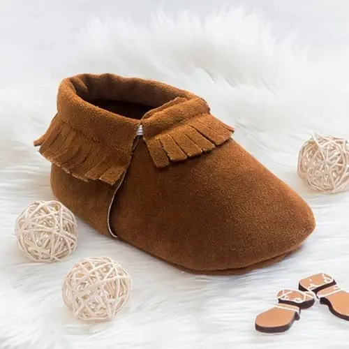 CENCIRILY Infant Baby Fringe Moccasin Slipper Boys Girls Tassel Suede Leather Toddler Sneakers Soft Sole First Walking Loafers Crib Shoes - 4