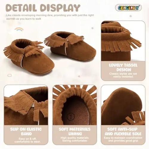 CENCIRILY Infant Baby Fringe Moccasin Slipper Boys Girls Tassel Suede Leather Toddler Sneakers Soft Sole First Walking Loafers Crib Shoes - 5