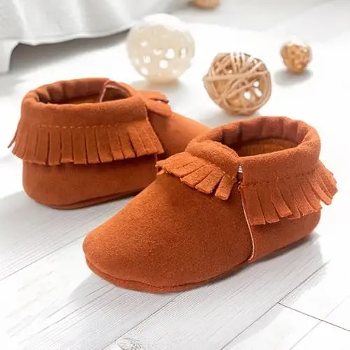 CENCIRILY Infant Baby Fringe Moccasin Slipper Boys Girls Tassel Suede Leather Toddler Sneakers Soft Sole First Walking Loafers Crib Shoes - CENCIRILY (1)