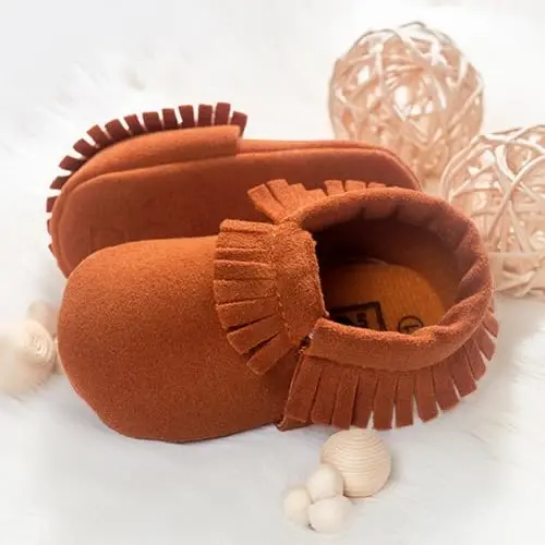 CENCIRILY Infant Baby Fringe Moccasin Slipper Boys Girls Tassel Suede Leather Toddler Sneakers Soft Sole First Walking Loafers Crib Shoes - 4