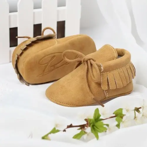 CENCIRILY Infant Baby Fringe Moccasin Slipper Boys Girls Tassel Suede Leather Toddler Sneakers Soft Sole First Walking Loafers Crib Shoes - 3