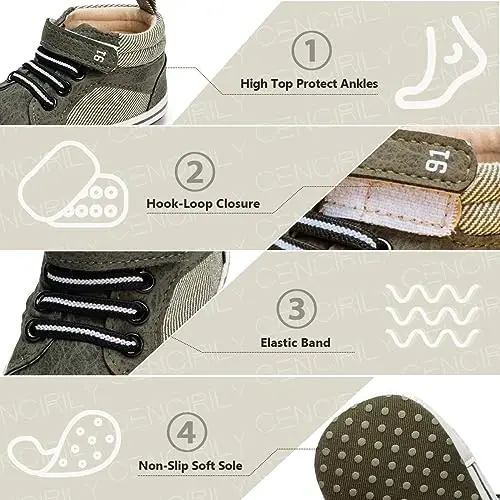 CENCIRILY Baby Boys Girls High Top Sneakers Soft Soles Anti Skid Infant Ankle Shoes Toddler Prewalker First Walking Crib Shoes - 3