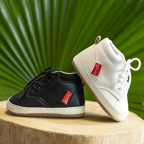 CENCIRILY Baby Boys Girls High Top Sneakers Soft Soles Anti Skid Infant Ankle Shoes Toddler Prewalker First Walking Crib Shoes - 2