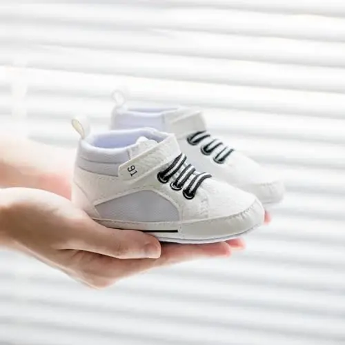 CENCIRILY Baby Boys Girls High Top Sneakers Soft Soles Anti Skid Infant Ankle Shoes Toddler Prewalker First Walking Crib Shoes - 4