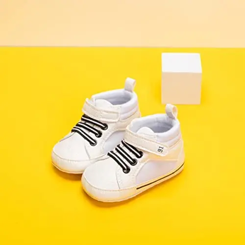 CENCIRILY Baby Boys Girls High Top Sneakers Soft Soles Anti Skid Infant Ankle Shoes Toddler Prewalker First Walking Crib Shoes - 5